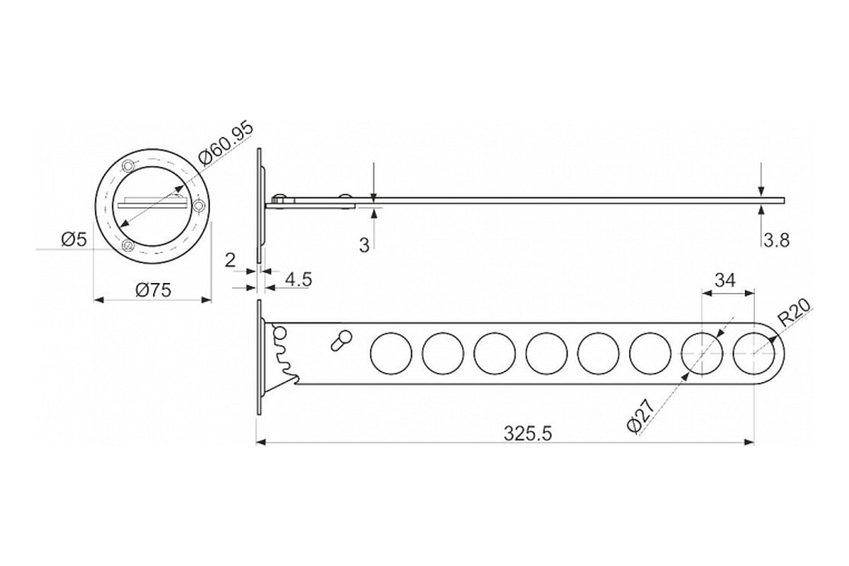 Вешалка с отверстиями WW-SE102 хром (г.75xш.326xв.75) - купемаркет.рф